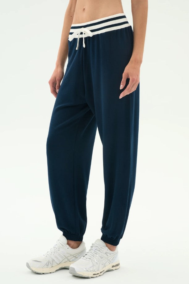 Andie Oversized Fleece Sweatpant w/Stripe - Indigo