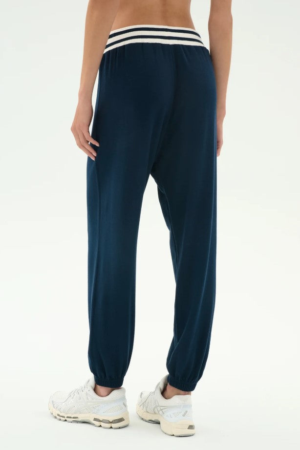 Andie Oversized Fleece Sweatpant w/Stripe - Indigo