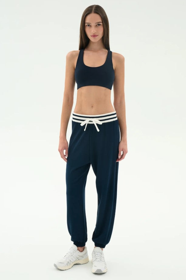 Andie Oversized Fleece Sweatpant w/Stripe - Indigo