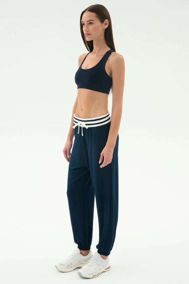 Andie Oversized Fleece Sweatpant w/Stripe - Indigo