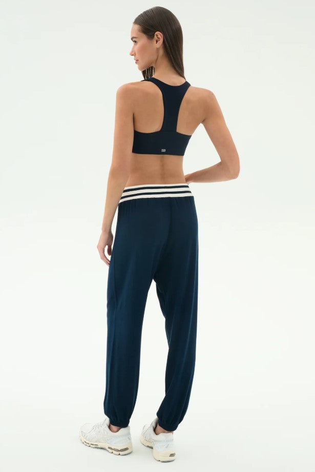 Andie Oversized Fleece Sweatpant w/Stripe - Indigo