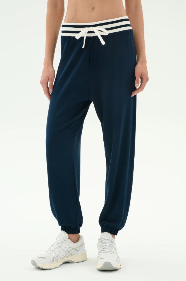 Andie Oversized Fleece Sweatpant w/Stripe - Indigo