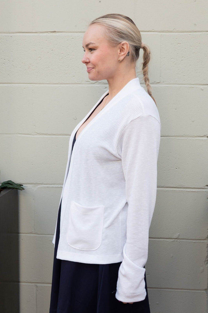 Angela Tahoe Jersey Cardigan - White - Jaffi's
