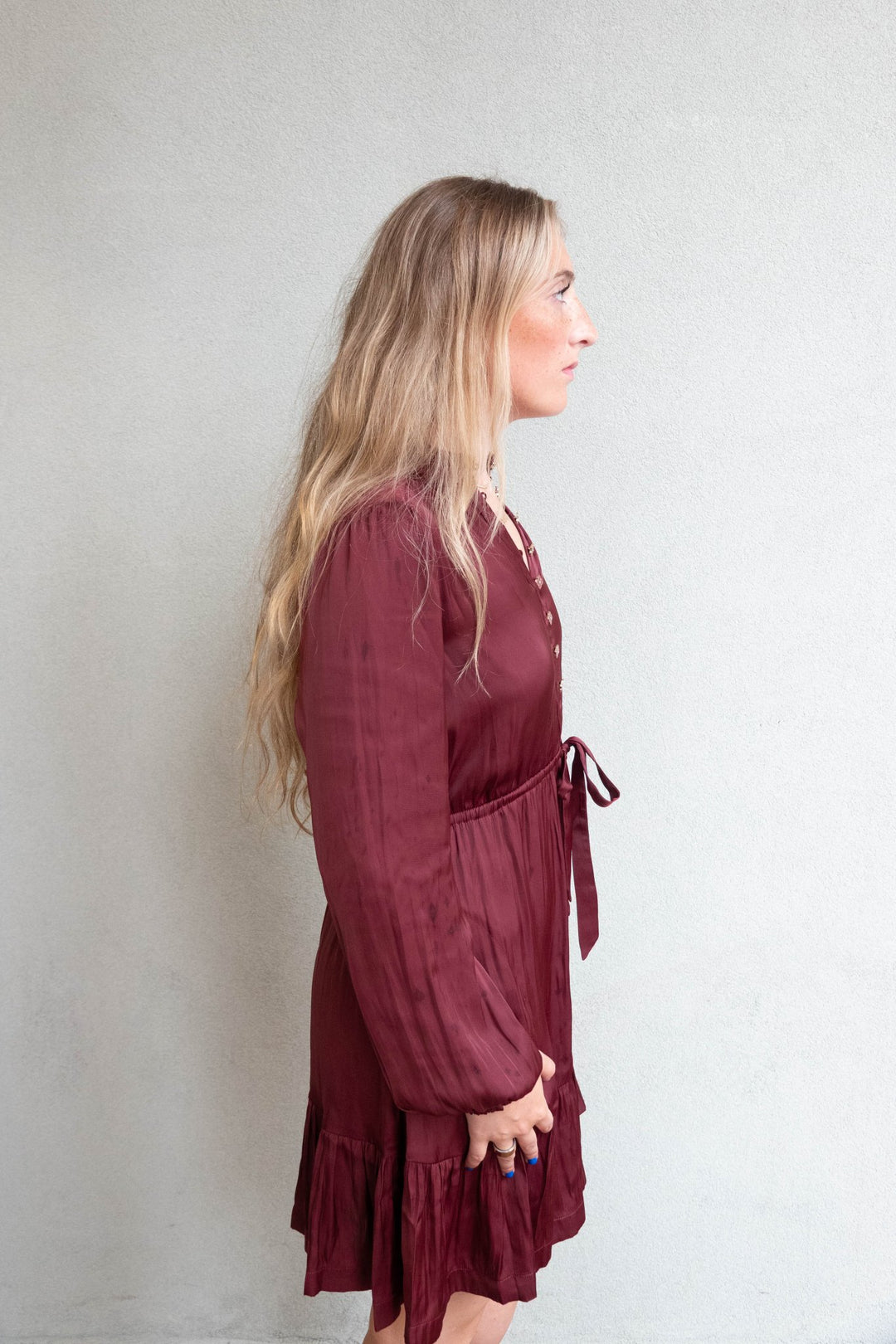 Arcadia Long Sleeve Dress - Wine - Jaffi&