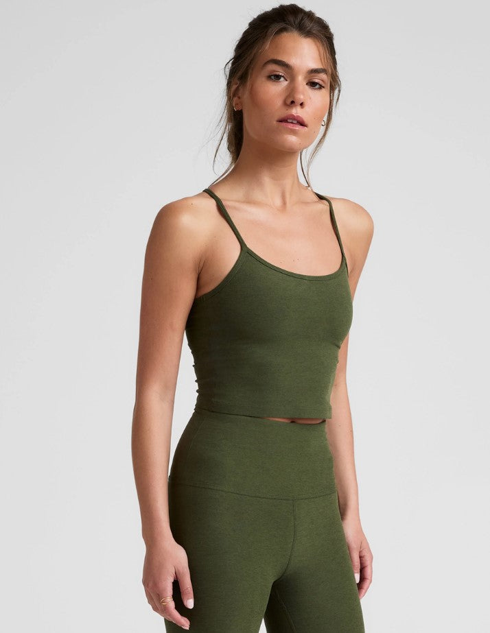 Slim Racerback Cropped Tank - Army Green Heather