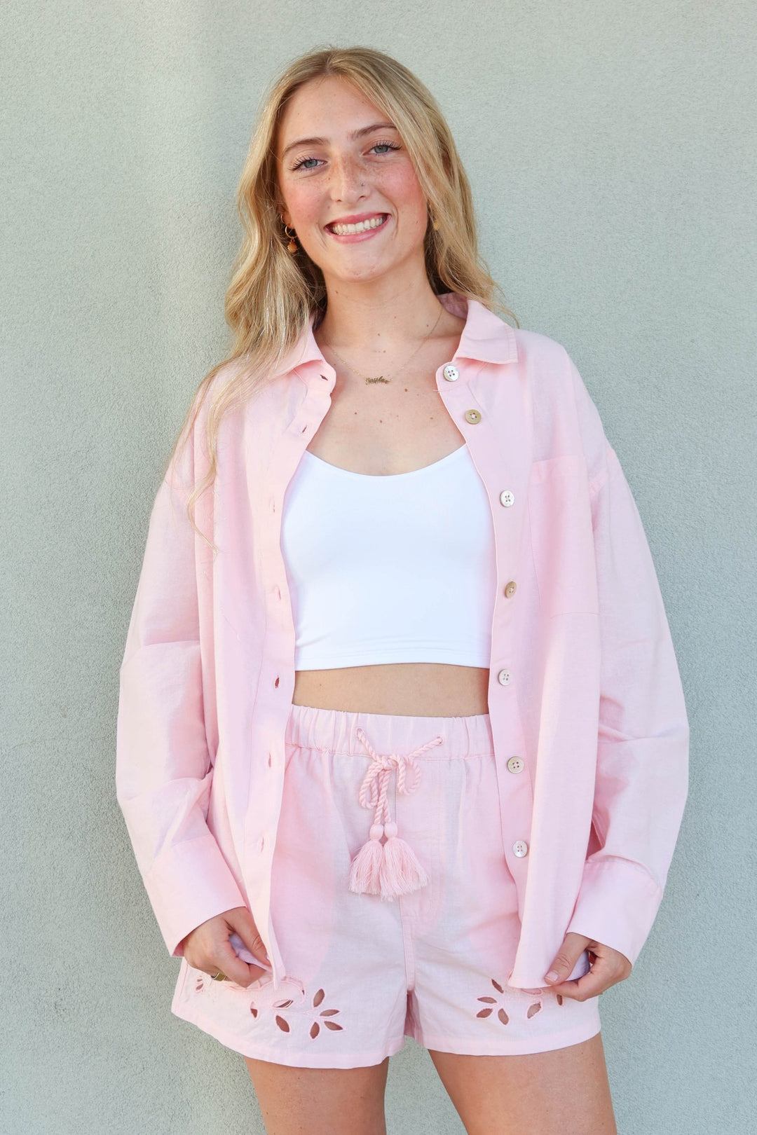 Aura Palm Echo Shirt - Blush Pink - Jaffi's