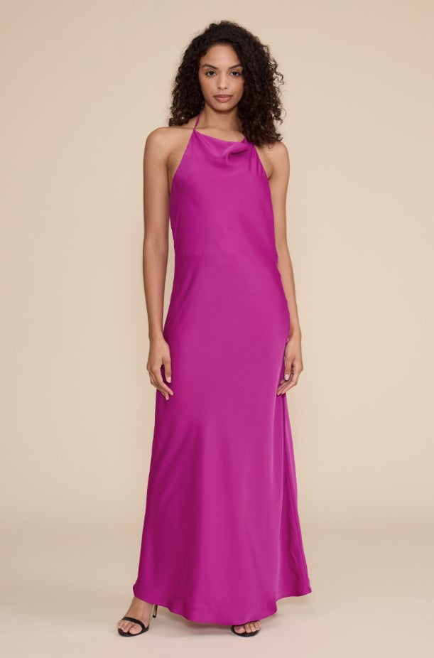 Aurora Cowl Neck Halter Dress - Magenta