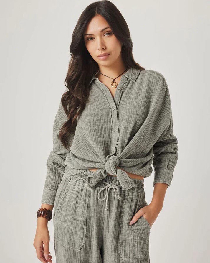 Ava Gauze Button Down - Eucalyptus - Jaffi's
