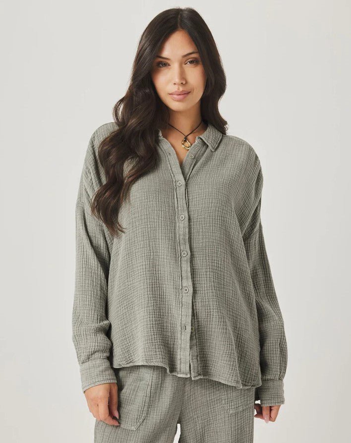 Ava Gauze Button Down - Eucalyptus - Jaffi's