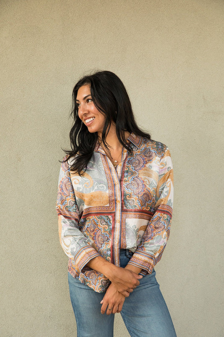 Babette Button Down Blouse - Brown - Jaffi&