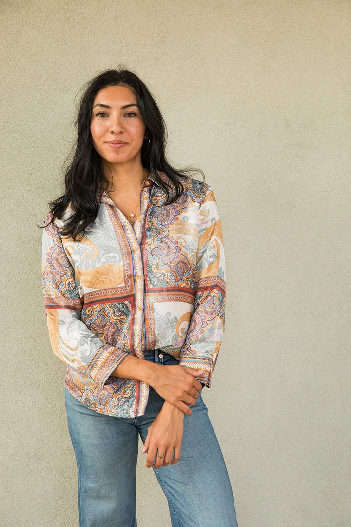 Babette Button Down Blouse - Brown - Jaffi&