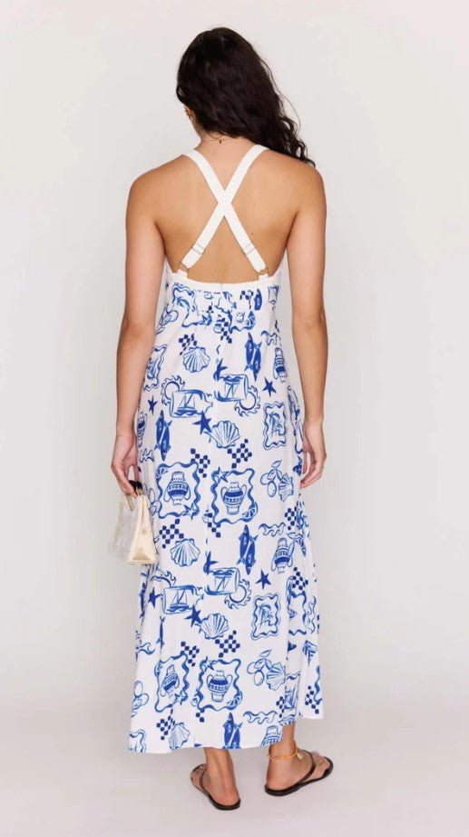 Baci Cross Back Midi Dress - Nautical Stamp - Jaffi's