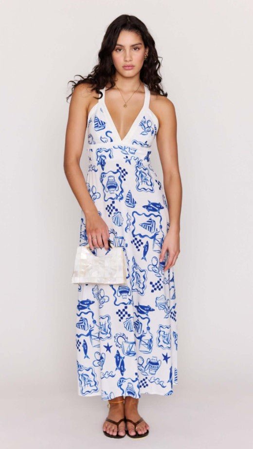 Baci Cross Back Midi Dress - Nautical Stamp - Jaffi's