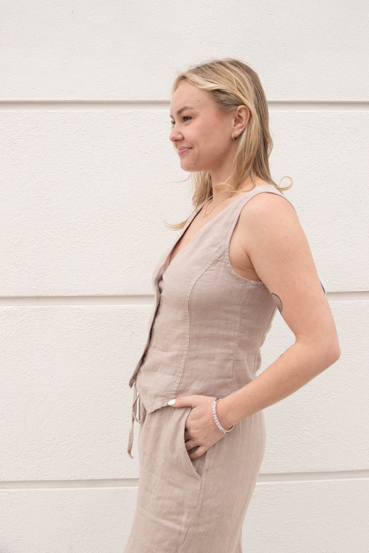 Bay Woven Linen Vest - Sandstone - Jaffi's