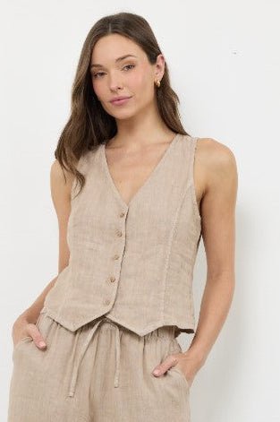 Bay Woven Linen Vest - Sandstone - Jaffi's