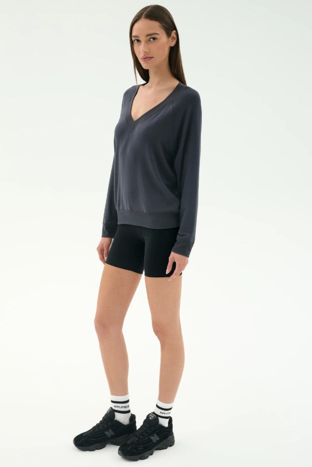 Bennie Fleece V Neck Sweatshirt - Graphite