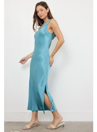 Betsey Slit Satin Dress - Vintage Mist - Jaffi's