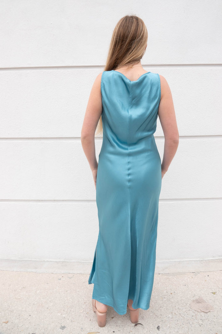 Betsey Slit Satin Dress - Vintage Mist - Jaffi's