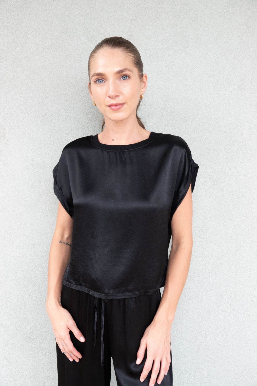 Beverly Satin Top - Black - Jaffi's