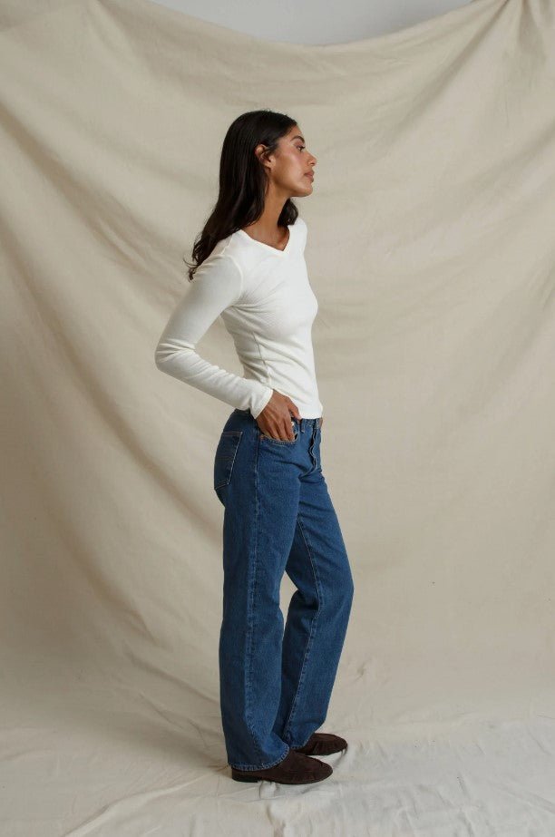 Bianca Micro Modal Cashmere Rib Top - Natural - Jaffi's