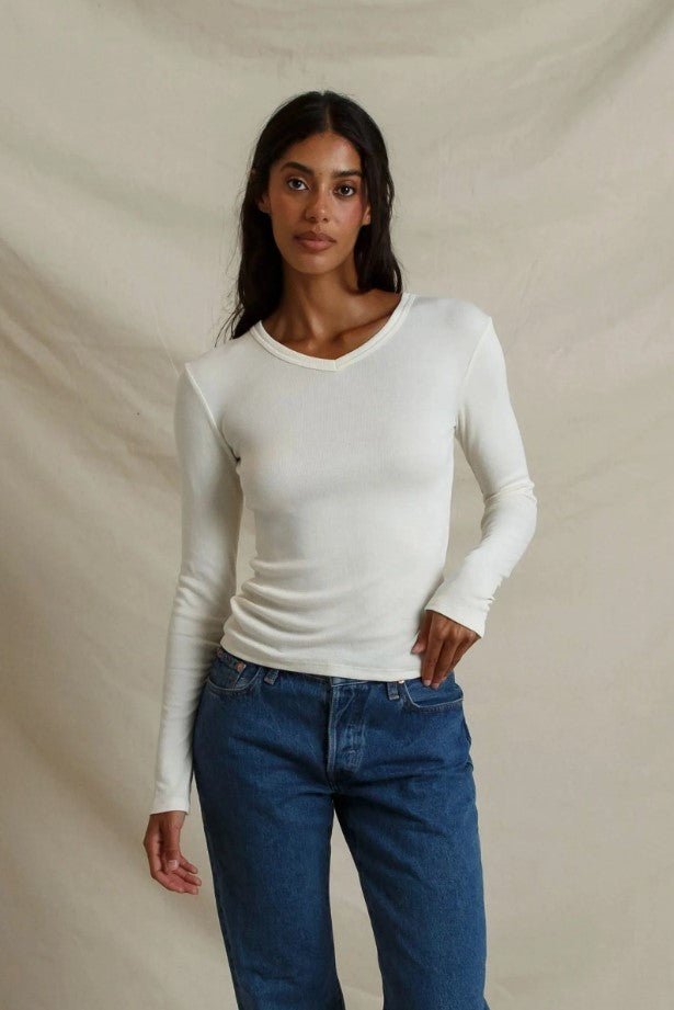 Bianca Micro Modal Cashmere Rib Top - Natural - Jaffi&
