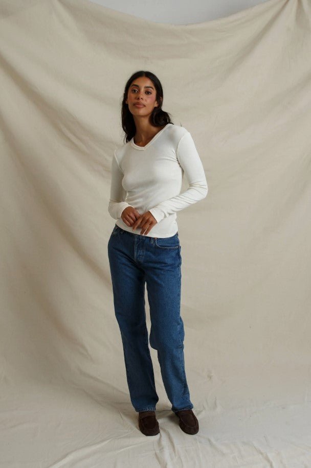 Bianca Micro Modal Cashmere Rib Top - Natural - Jaffi&