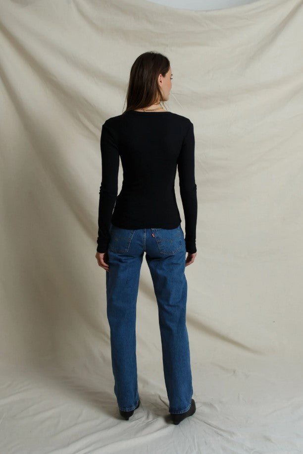 Bianca Micro Modal Cashmere Rib Top - True Black - Jaffi&