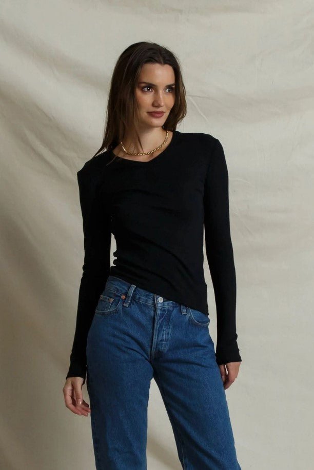 Bianca Micro Modal Cashmere Rib Top - True Black - Jaffi&