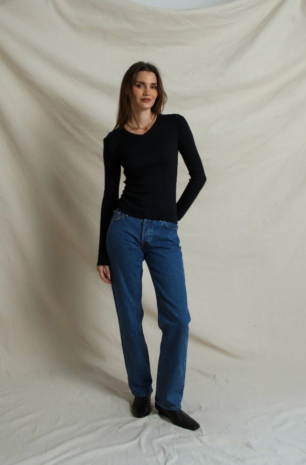 Bianca Micro Modal Cashmere Rib Top - True Black - Jaffi&