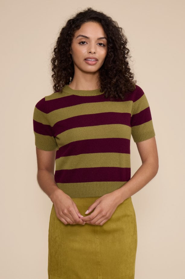 Bobbie Knit Striped Top - Green Plum