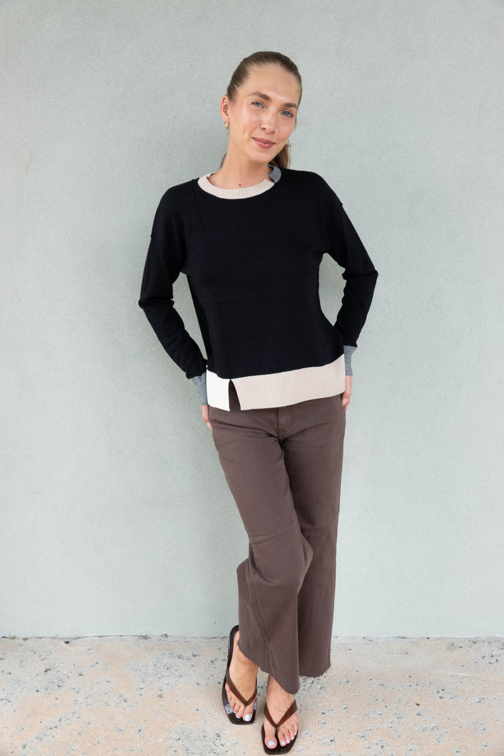 Bold Block Cashmere Blend Sweater - Black - Jaffi's