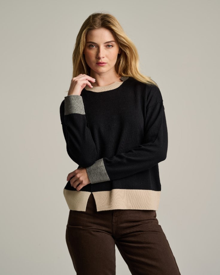 Bold Block Cashmere Blend Sweater - Black