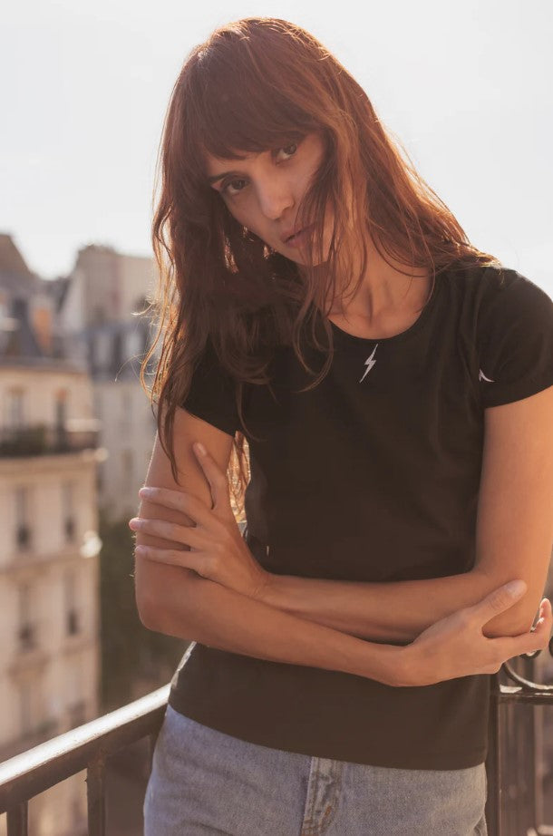 Embroidered Bolt Tee - Black