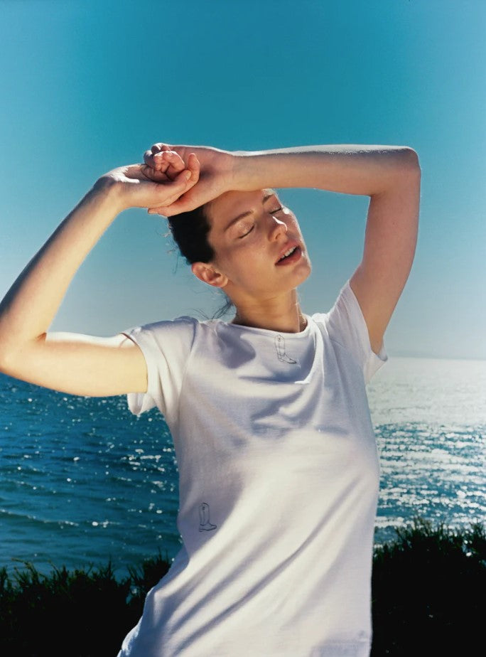 Embroidered Boot Tee - White