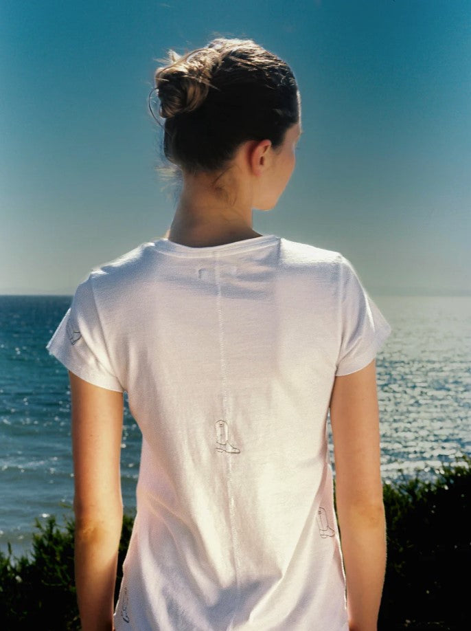 Embroidered Boot Tee - White