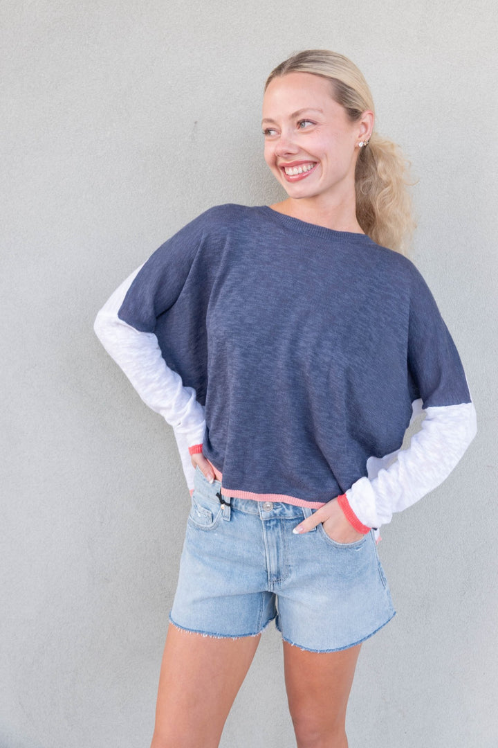 Breaker Color Block Knit Top - Honest Indigo - Jaffi's