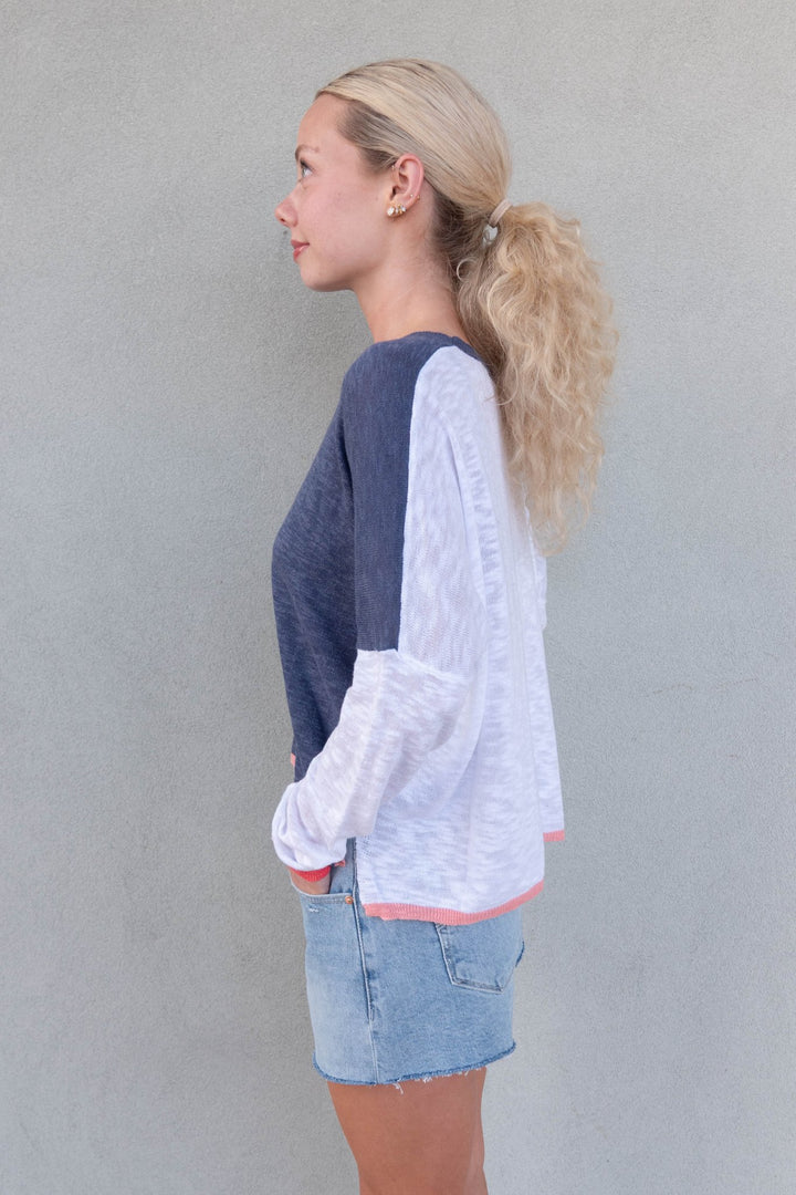 Breaker Color Block Knit Top - Honest Indigo - Jaffi's