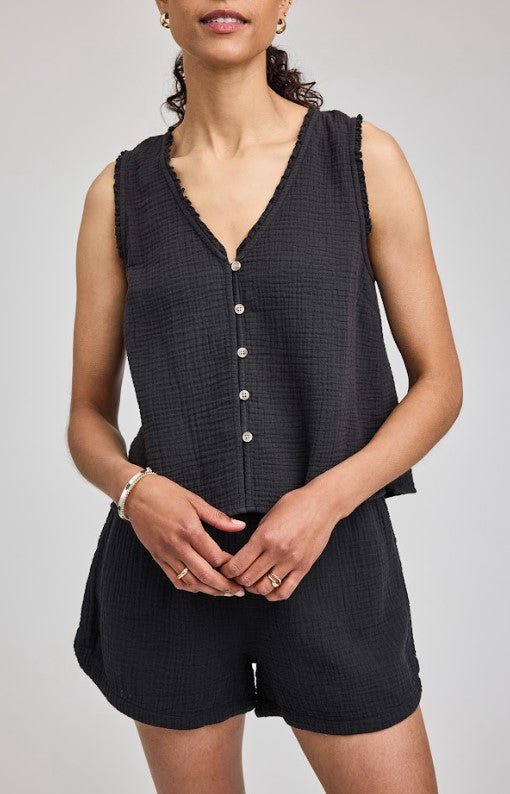 Breanna Gauze Tank - Black - Jaffi's