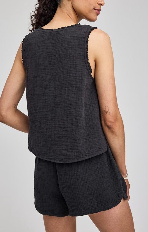 Breanna Gauze Tank - Black - Jaffi's