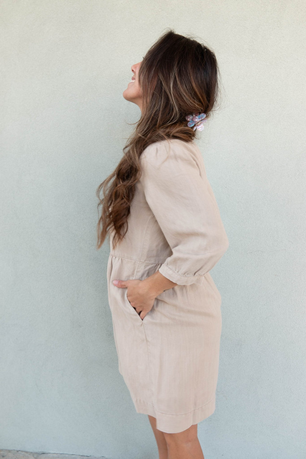 Brielle 3/4 Sleeve Mini Dress - Macadamia - Jaffi's