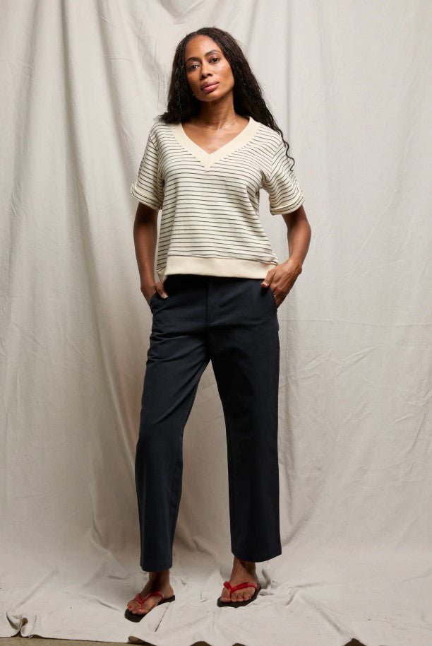 Briggs Stripe V Neck - Natural/Charcoal - Jaffi's