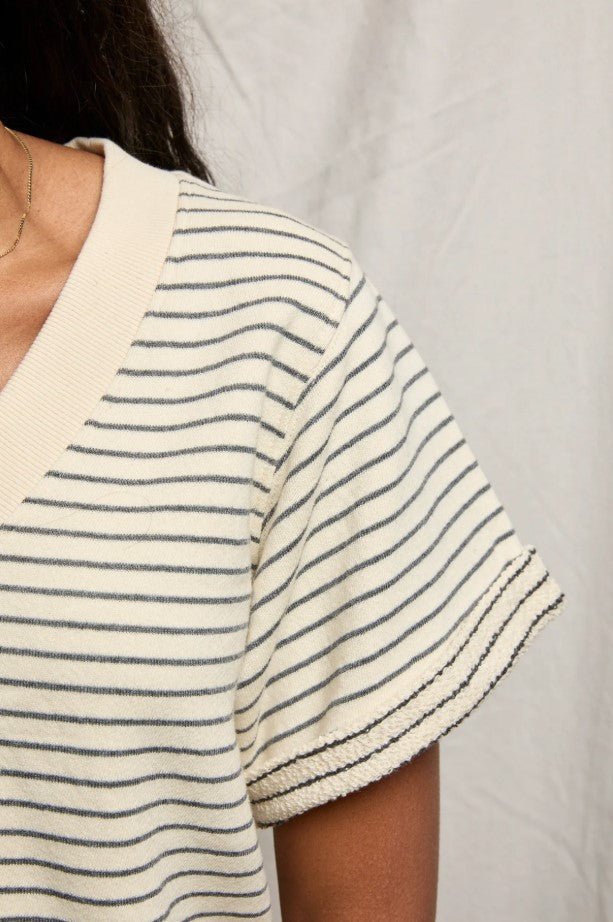 Briggs Stripe V Neck - Natural/Charcoal - Jaffi's