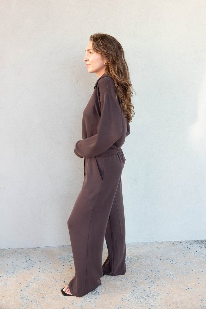 Brushed Modal Wide Leg Pant - Espresso - Jaffi&