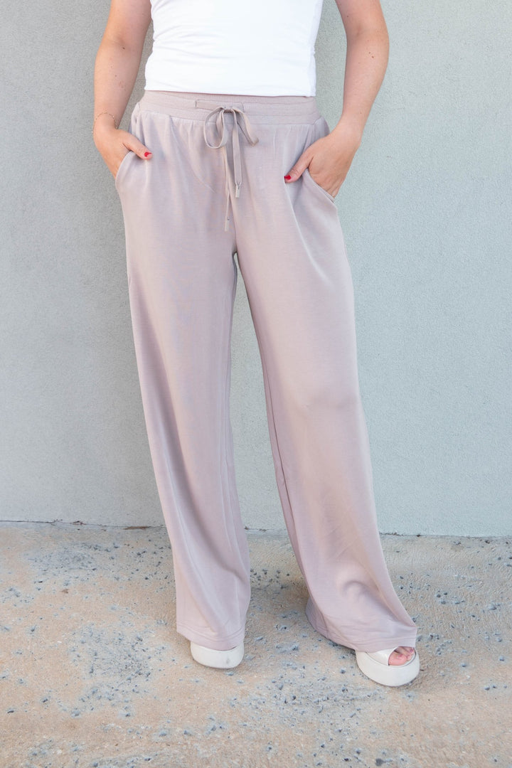 Brushed Modal Wide Leg Pant - Taupe - Jaffi&