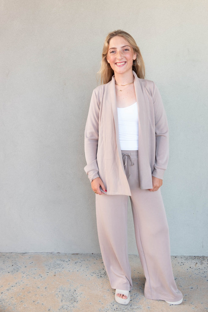 Brushed Modal Wide Leg Pant - Taupe - Jaffi&
