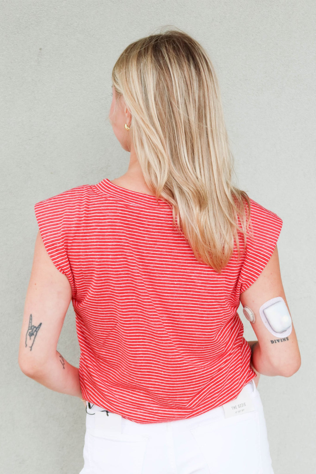 Bubble Hem Muscle Tee - Red Stripe - Jaffi's