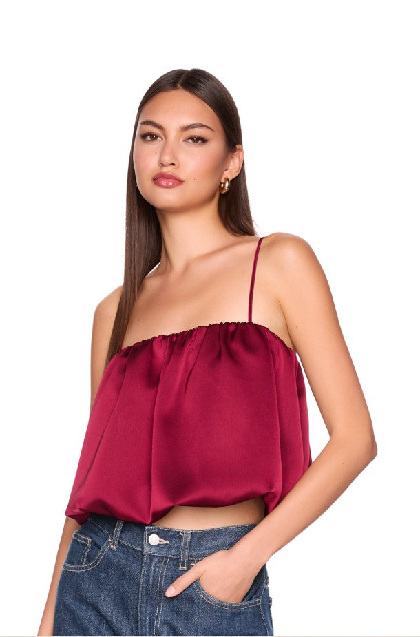 Satin Bubble String Top - Oxblood