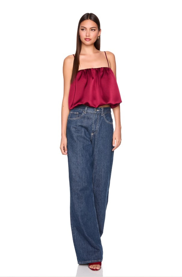 Satin Bubble String Top - Oxblood