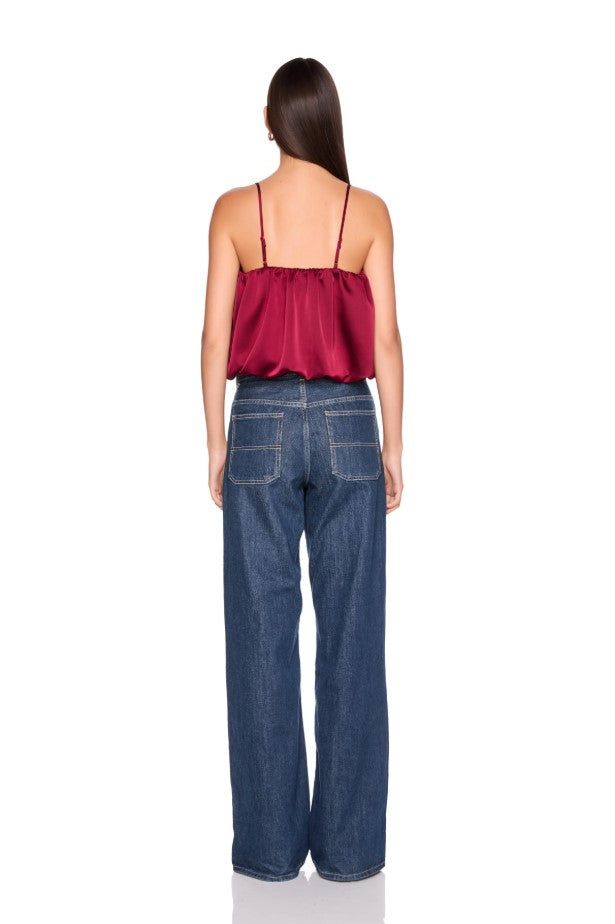 Satin Bubble String Top - Oxblood