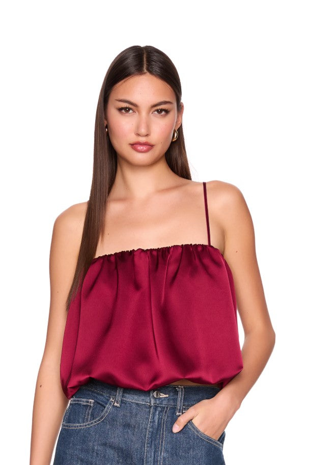 Satin Bubble String Top - Oxblood